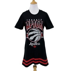 Toronto Raptors Shirt Dress Women M Medium Black Short Sleeve Cotton Blend Skirt